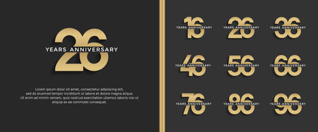 set of anniversary logo golden color on black background for celebration momentのイラスト素材