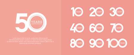 set of anniversary logo white color on pink background for celebration moment