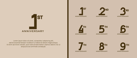 set of anniversary logotype dark brown color on soft background for celebration momentのイラスト素材