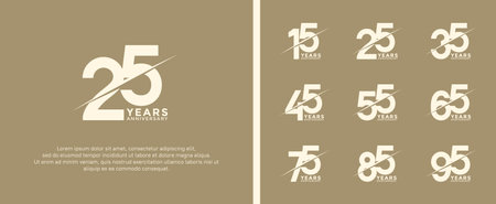 set of anniversary logotype white color on soft brown background for celebration momentのイラスト素材