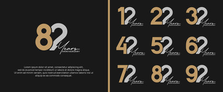 set of anniversary logo gold and silver color on black background for celebration momentのイラスト素材