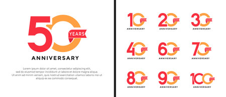 set of anniversary logo style red and orange color on white background for special momentのイラスト素材