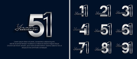 set of anniversary logo style silver color on blue background for celebrationのイラスト素材