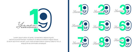 set of anniversary logo style flat blue and green on white background for celebrationのイラスト素材