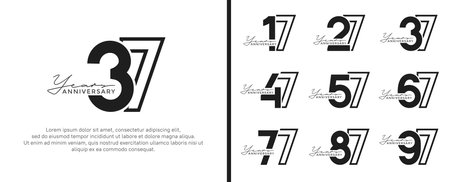 set of anniversary logo style flat black on white background for celebrationのイラスト素材