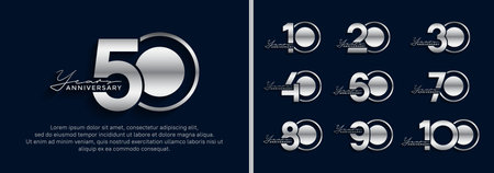 set of anniversary logo style silver color on blue background for celebrationのイラスト素材