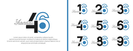 set of anniversary logo style flat black and blue color for celebrationのイラスト素材