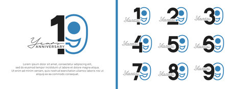 set of anniversary logo style flat black and blue color for celebrationのイラスト素材