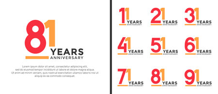 set of anniversary logo style flat red and orange color for celebrationのイラスト素材