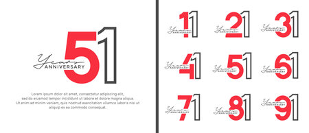 set of anniversary logo style flat red and black color for celebrationのイラスト素材