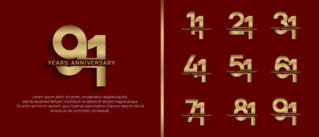set of anniversary logo style gold color on red background for celebrationのイラスト素材