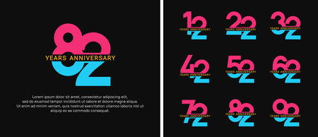 set of anniversary logo style pink and blue color on black background for celebrationのイラスト素材