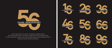 set of anniversary logo style golden and white color on black background for celebrationのイラスト素材
