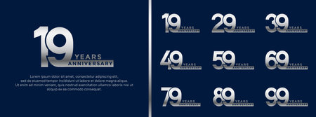 set of anniversary logo style silver color on blue background for celebrationのイラスト素材