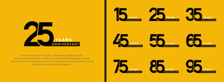 set of anniversary logo style white and black color on yellow background for special momentのイラスト素材