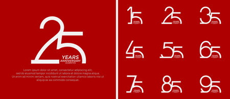 set of anniversary logo white color on red background for celebration momentのイラスト素材