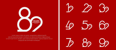set of anniversary logo white color on red background for celebration momentのイラスト素材