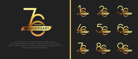 set of anniversary logo gold color and ribbon on black background for celebration momentのイラスト素材