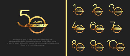 set of anniversary logo gold color and ribbon on black background for celebration momentのイラスト素材