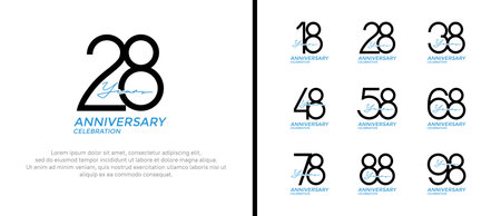 set of anniversary logo black and blue color on white background for celebration momentのイラスト素材