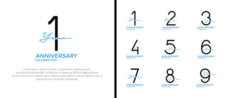 set of anniversary logo black and blue color on white background for celebration momentのイラスト素材