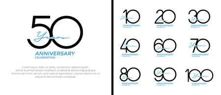 set of anniversary logo black and blue color on white background for celebration momentのイラスト素材