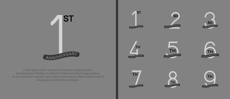 set of anniversary logo white color and black ribbon on gray background for celebration momentのイラスト素材