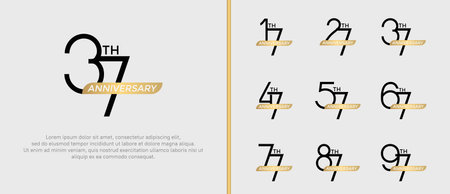 set of anniversary logo black color and gold ribbon on white background for celebration momentのイラスト素材