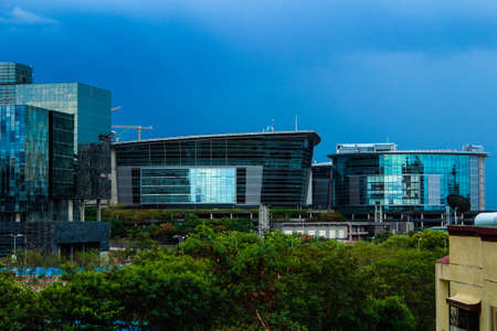 Blue sky and technical world indicate rain drop is comingの写真素材