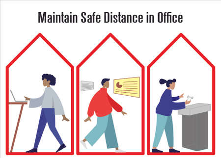 maintain safe distance at work place illustration vector epsのイラスト素材