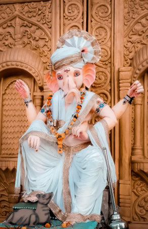 Portrait of a Hindu god in Kathmandu in Nepal