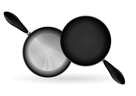 A teflon frying pan illustration, metalic and real shading with drawing technic.のイラスト素材