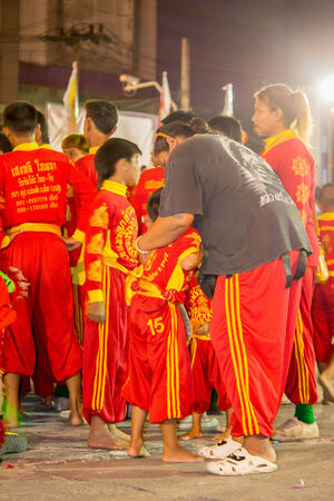 Acrobats are performing the acrobatics and made the audiences excited on February 12, 2014 in Yala, Thailand.のeditorial素材