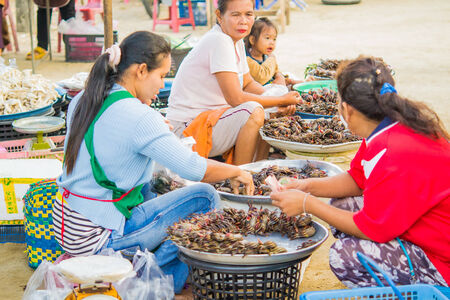 People shopping in Thai urban village market on March 6, 2014 in Nakornsrithammarat, Thailand.のeditorial素材