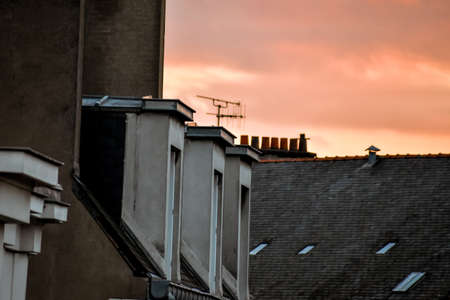 Dormer windows at sunset. Nantes, Franceの写真素材