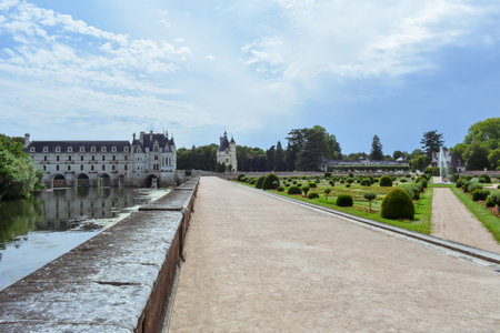 CHENONCEAU CASTLE, FRANCE - JULY 06, 2017: French loire valley castle spanning the River Cher. Chenonceau Castle, France on July 06, 2017のeditorial素材