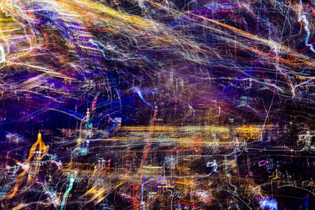 Colorful abstract background of city at night and out of focus. Pictorial style. Manhattan, NYC, USAの写真素材