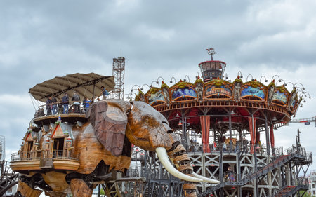 NANTES, FRANCE - JULY 1, 2017: The Machines of the Isle of Nantes (Les Machines de l'île) is an artistic, touristic and cultural project based in Nantes, France. Summer Fun for children and adults.のeditorial素材