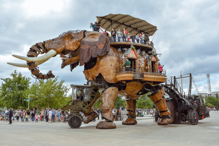 NANTES, FRANCE - JULY 1, 2017: The Machines of the Isle of Nantes (Les Machines de l'Ã®le) is an artistic, touristic and cultural project based in Nantes, France. Summer Fun for children and adults.のeditorial素材