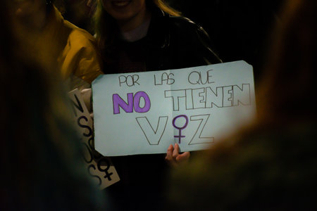 MADRID, SPAIN - MARCH 8, 2019: Massive feminist protest on 8M in favour of women's rights and...