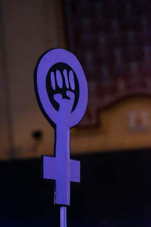 MADRID, SPAIN - MARCH 8, 2019: Massive feminist protest on 8M in favour of women's rights and equality in society. Protest posters could be seen during the demonstration, in Madrid, Spain on March 8, 2019.のeditorial素材