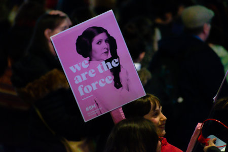 MADRID, SPAIN - MARCH 8, 2019: Massive feminist protest on 8M in favour of women's rights and equality in society. Protest posters could be seen during the demonstration, in Madrid, Spain on March 8, 2019.のeditorial素材