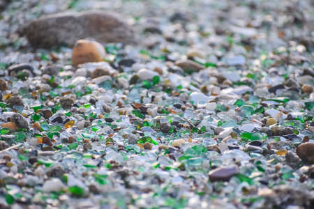 Shells, stones and crystals rounded by the erosion of the sea Los Cristales Beach, Galicia. Spain.の写真素材