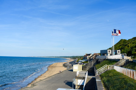 NORMANDY, FRANCE - July 4, 2017: Historic beach called Omaha Beach in Vierville-sur-Mer, from the battle of the Normandy landings during the Second World War.のeditorial素材