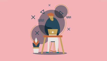 A hard working guy demonstrating hard work and work from home illustration vector designのイラスト素材