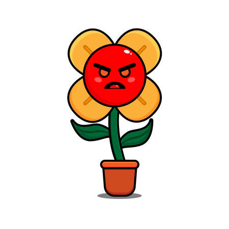 Cute sunflower with red head and green trunk and leaves with an orange pot Isolated on White  character vector designのイラスト素材