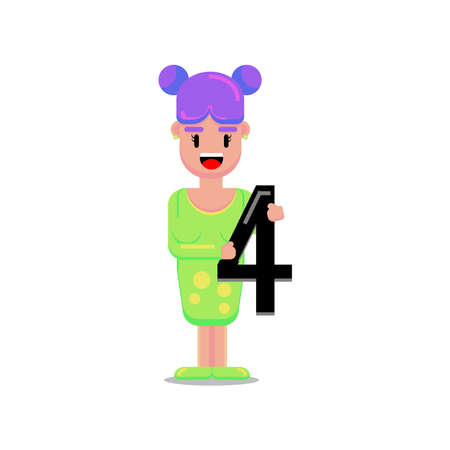 Geometric Cute Girl Holding Number 4 Vector Character Illustration Design Great for Any Businesses/Companies/Projects/Purposes Nicheのイラスト素材