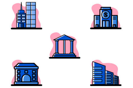 Building Icon Set Conceptual Vector Illustration Design perfect for website, presentation, application, social media and more. Icon set design outline color styleのイラスト素材