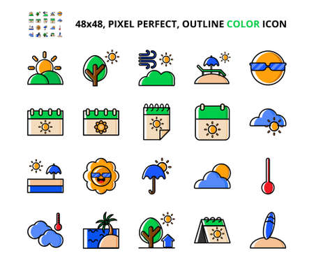 Summer Related Pixel Perfect Colored Icon Set Vector Illustration Design eye-catching Icon. Perfect for website, presentation, application, social media, and more.のイラスト素材