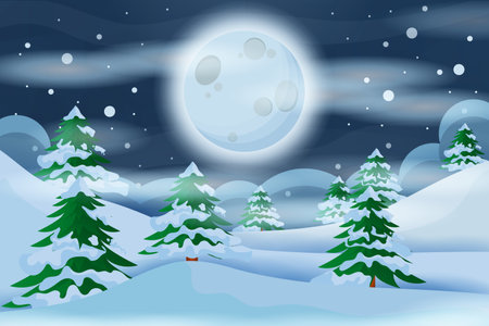 Winter Fields Snowfall on The Hills Illustration Design great for winter project or similar purposesのイラスト素材